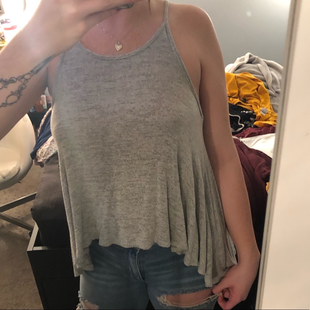 hi low grey flowy tank top